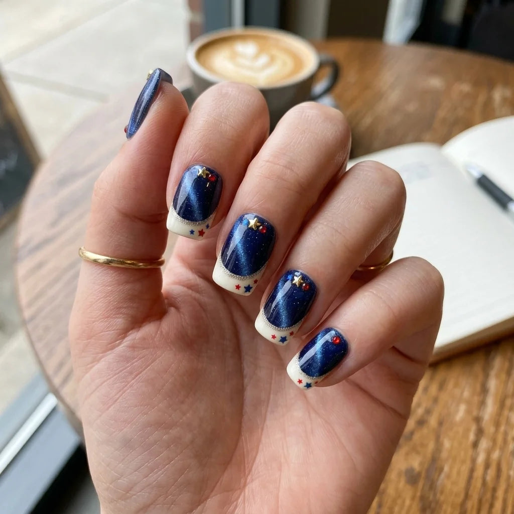 red white blue cat eye french tip 4th of july square short press on nails star glitter lifestyle 02