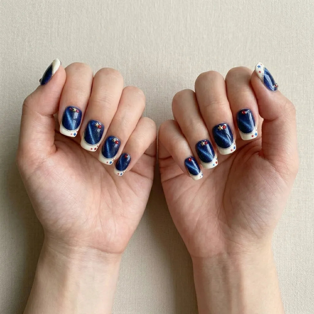 red white blue cat eye french tip 4th of july square short press on nails star glitter lifestyle 03