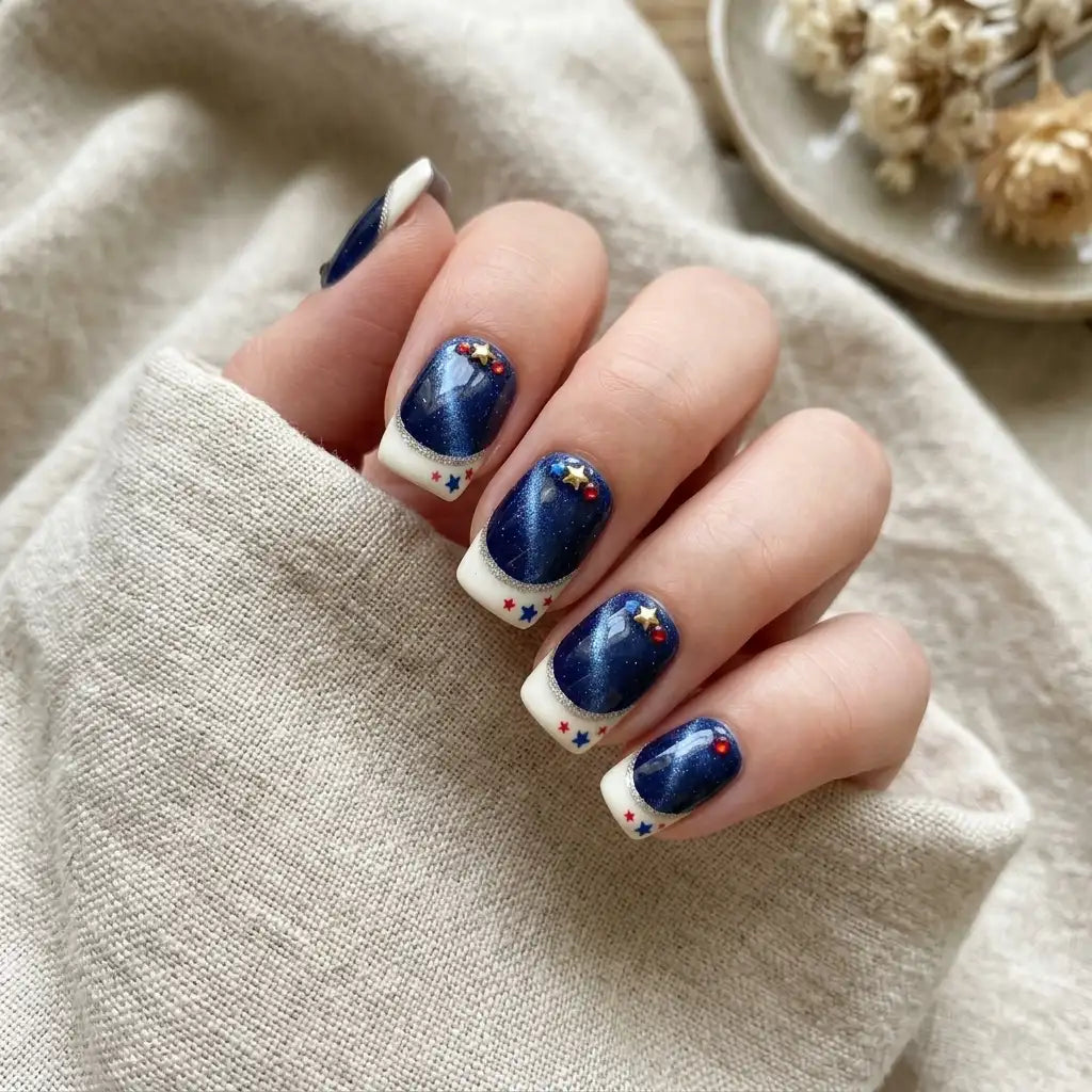 red white blue cat eye french tip 4th of july square short press on nails star glitter mockup 01