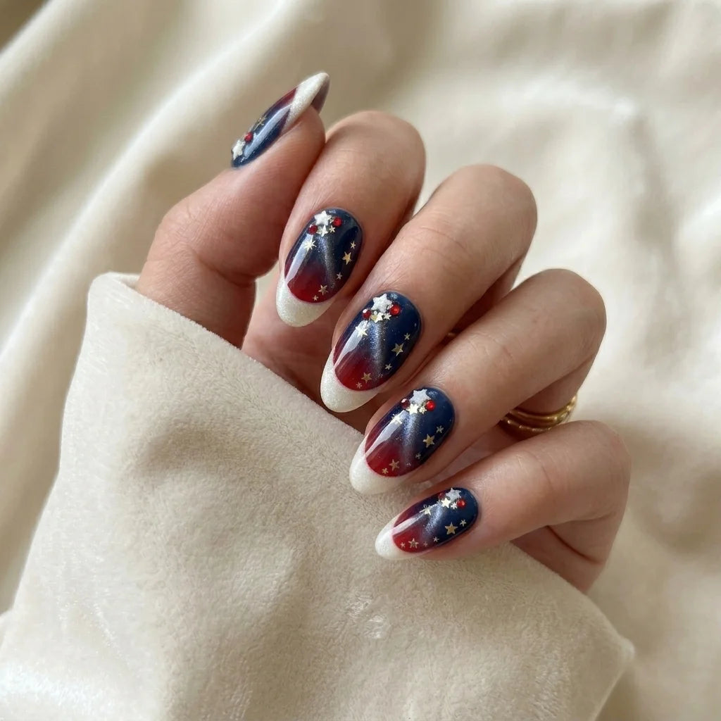 red white blue ombre french tip 4th of july almond press on nails star rhinestone lifestyle 02