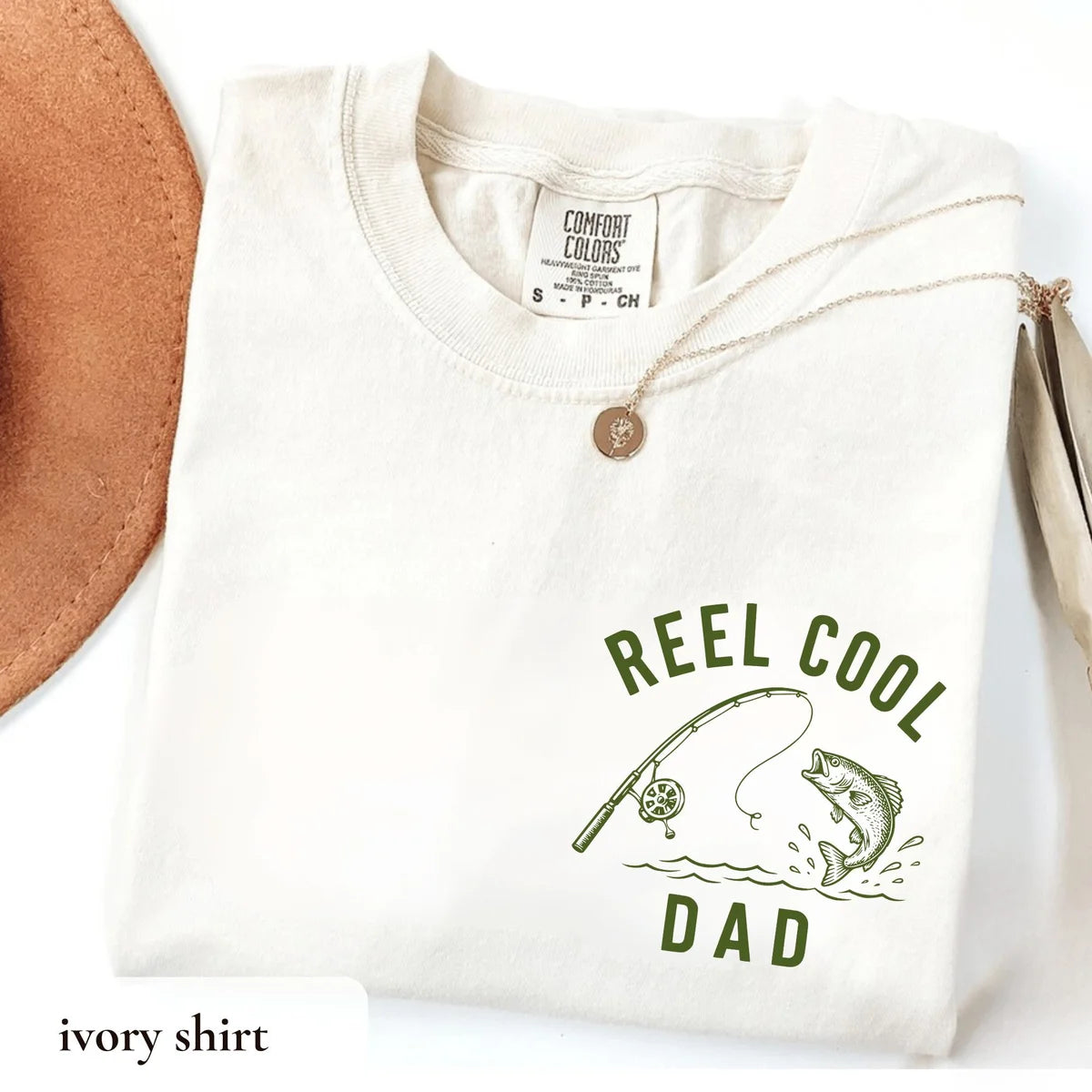 Reel Cool Dad graphic Comfort Colors T-shirt, additional product photograph.
