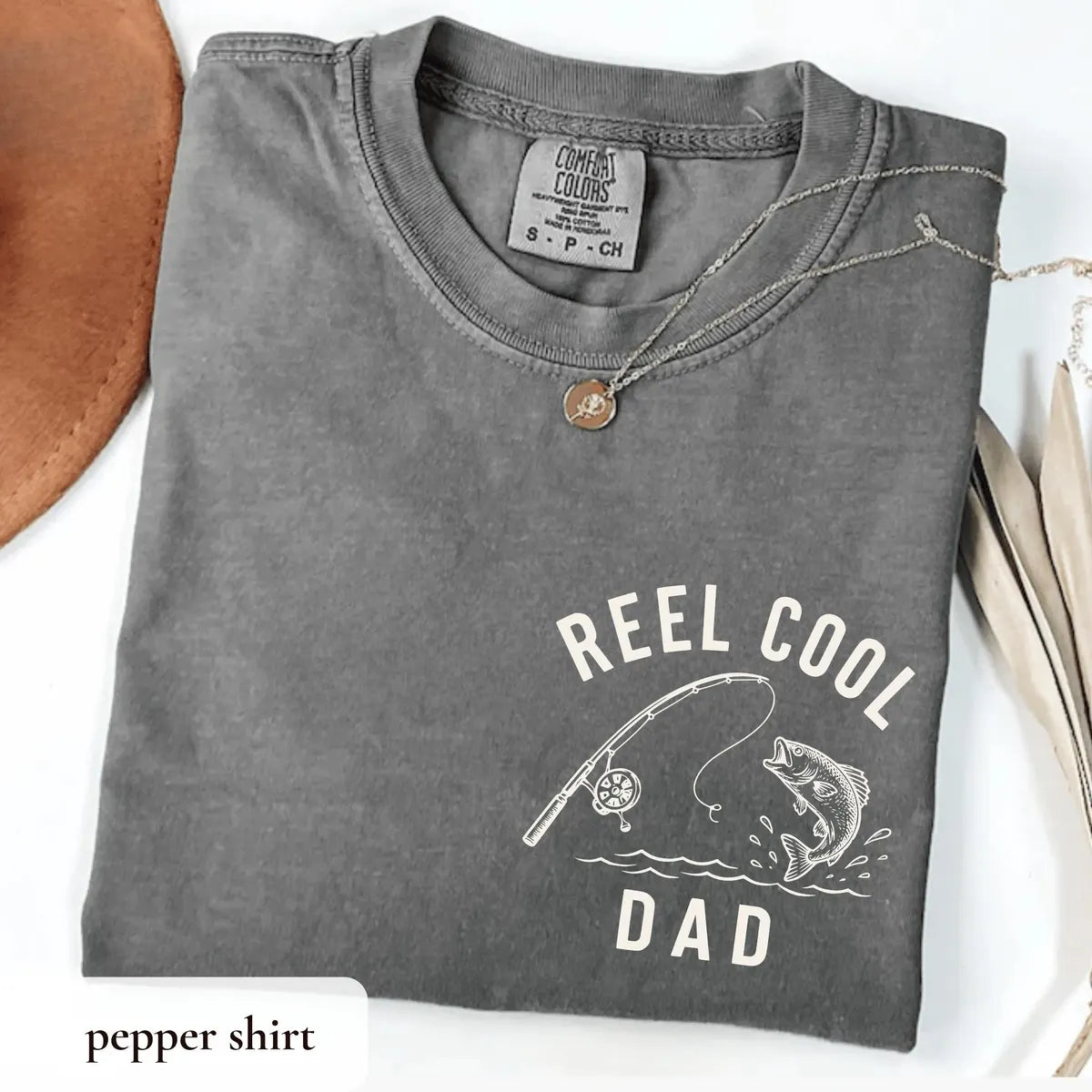 Reel Cool Dad graphic Comfort Colors T-shirt, additional product photograph.