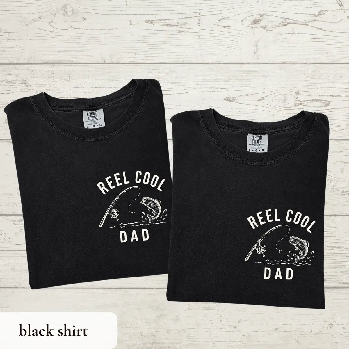 Reel Cool Dad graphic Comfort Colors T-shirt, additional product photograph.