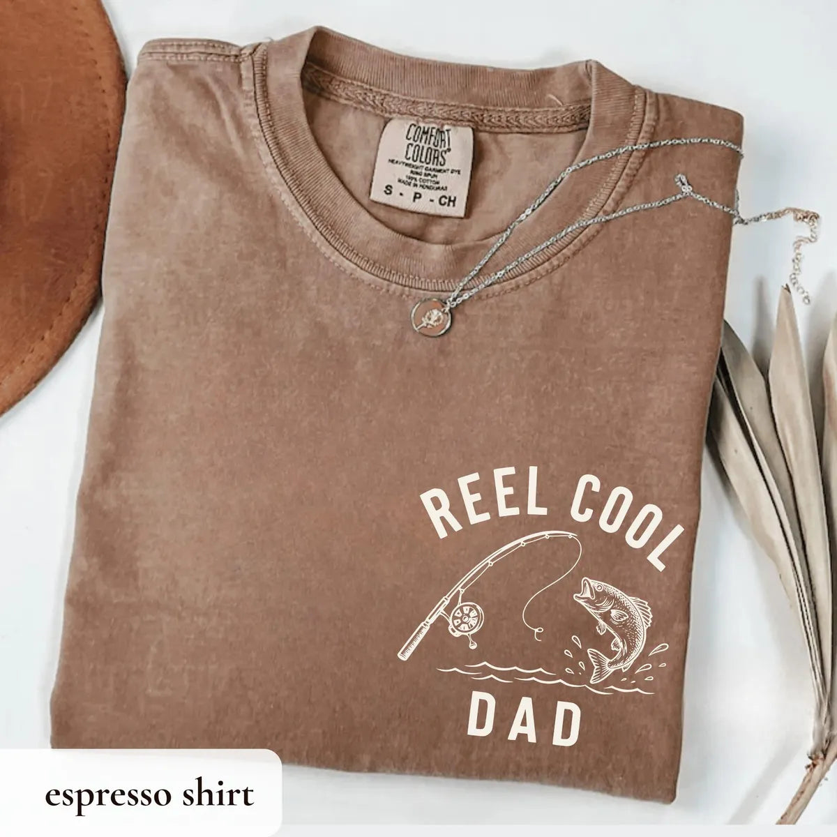 Reel Cool Dad graphic Comfort Colors T-shirt in Espresso, additional product photograph.