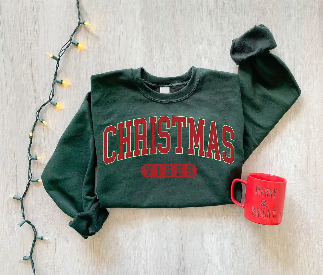 Retro Christmas Vibes Crewneck Sweatshirt alternate product view.