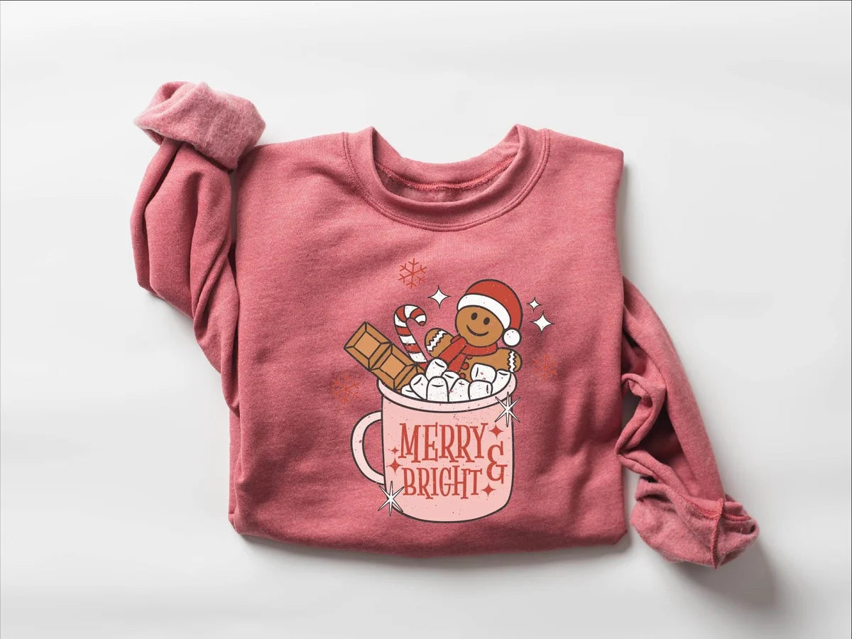 Retro Gingerbread Cookies Christmas : Holiday Coffee Lover Gift Crewneck Sweatshirt alternate product view.