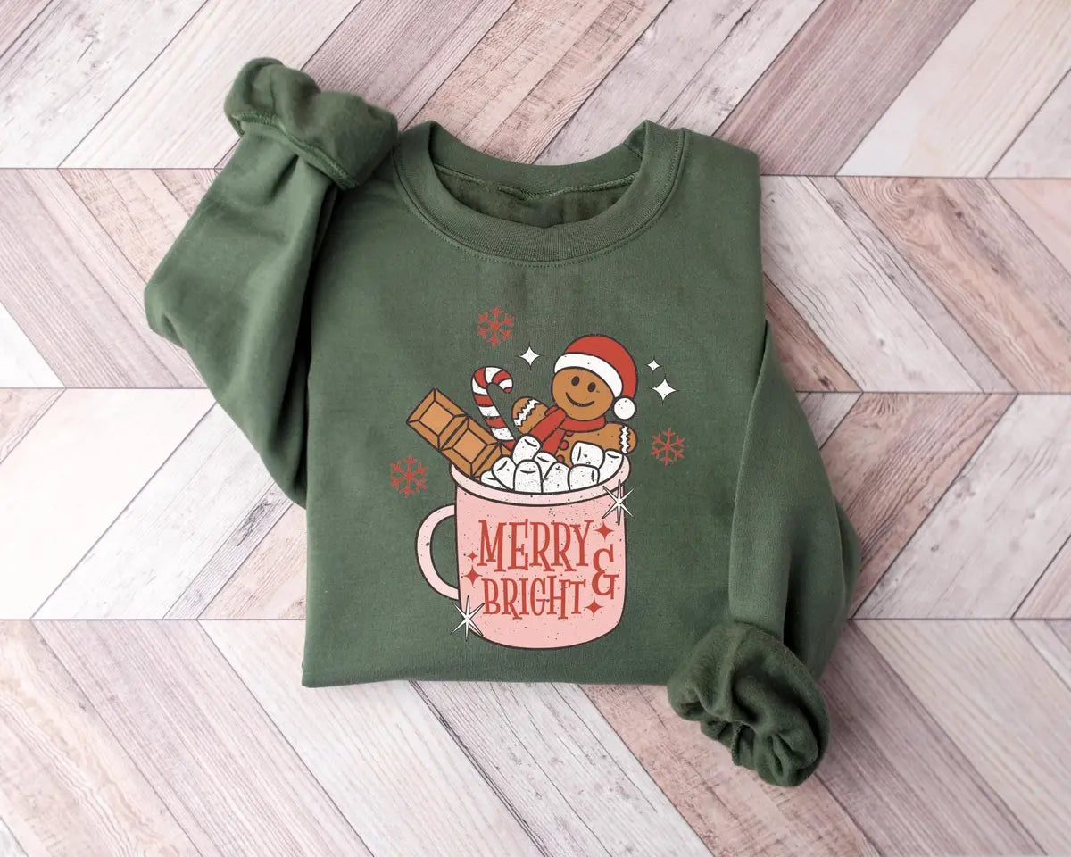 Retro Gingerbread Cookies Christmas : Holiday Coffee Lover Gift Crewneck Sweatshirt alternate product view.