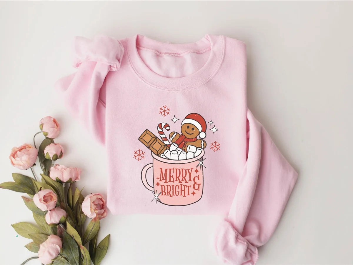 Retro Gingerbread Cookies Christmas : Holiday Coffee Lover Gift Crewneck Sweatshirt alternate product view.