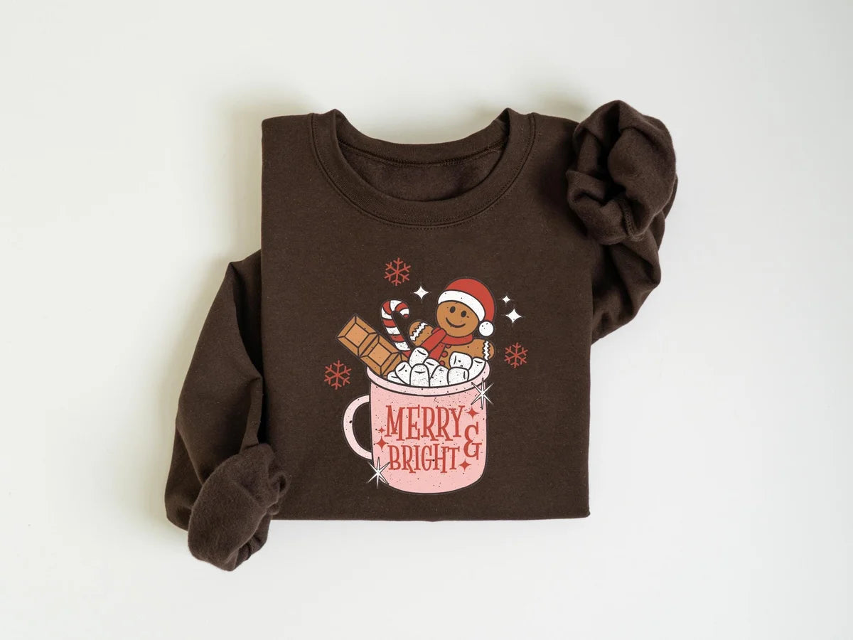 Retro Gingerbread Cookies Christmas : Holiday Coffee Lover Gift Crewneck Sweatshirt alternate product view.