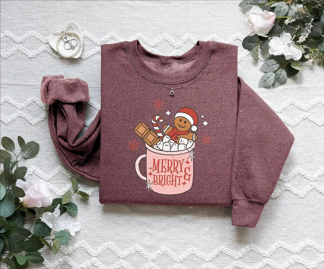 Retro Gingerbread Cookies Christmas : Holiday Coffee Lover Gift Crewneck Sweatshirt alternate product view.