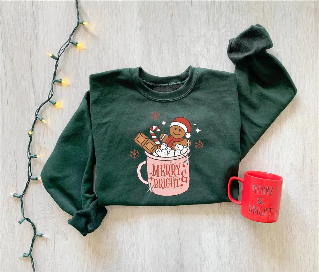 Retro Gingerbread Cookies Christmas : Holiday Coffee Lover Gift Crewneck Sweatshirt alternate product view.