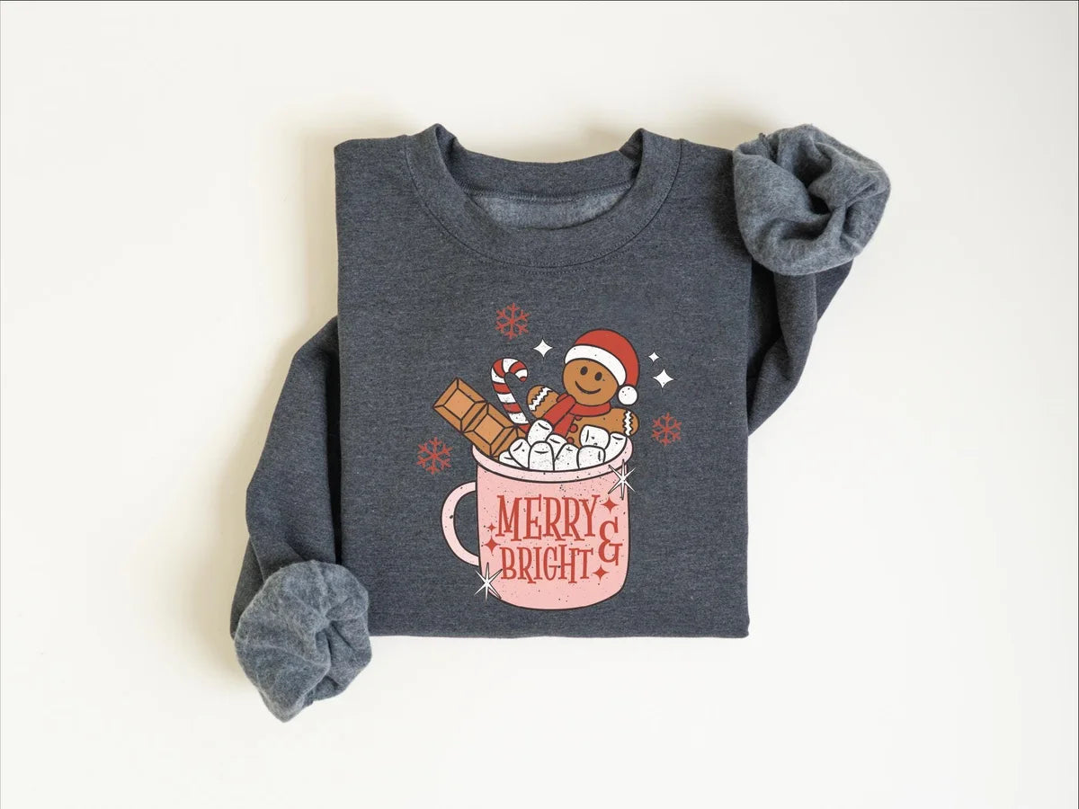 Retro Gingerbread Cookies Christmas : Holiday Coffee Lover Gift Crewneck Sweatshirt alternate product view.