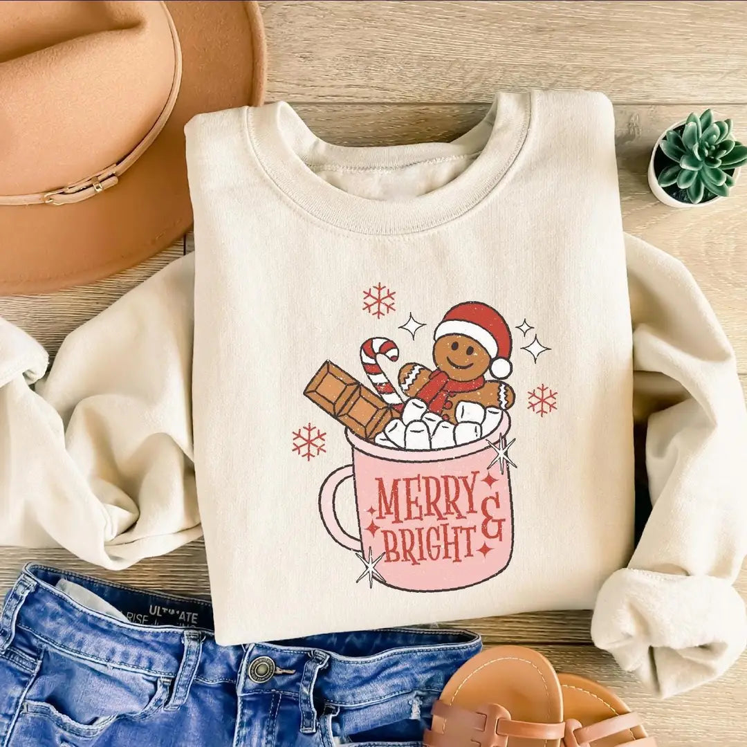 Retro Gingerbread Cookies Christmas : Holiday Coffee Lover Gift Crewneck Sweatshirt hero view.