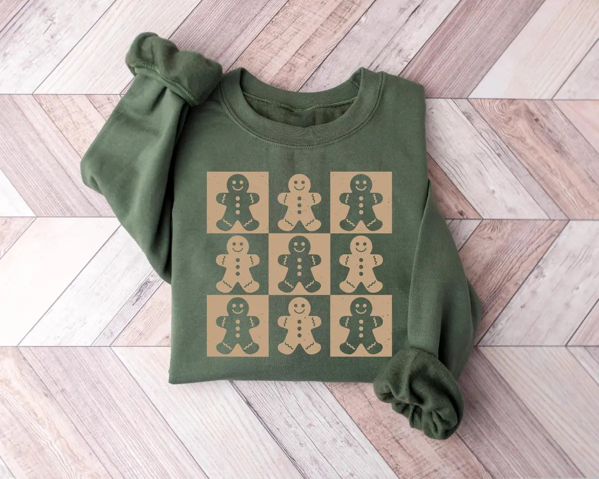 Retro Gingerbread Cookies : Womens Christmas Crewneck Sweatshirt alternate product view.