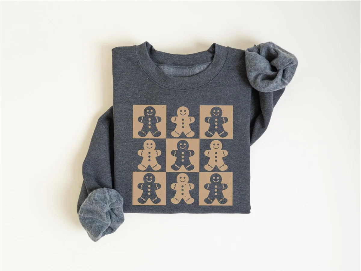 Retro Gingerbread Cookies : Womens Christmas Crewneck Sweatshirt alternate product view.