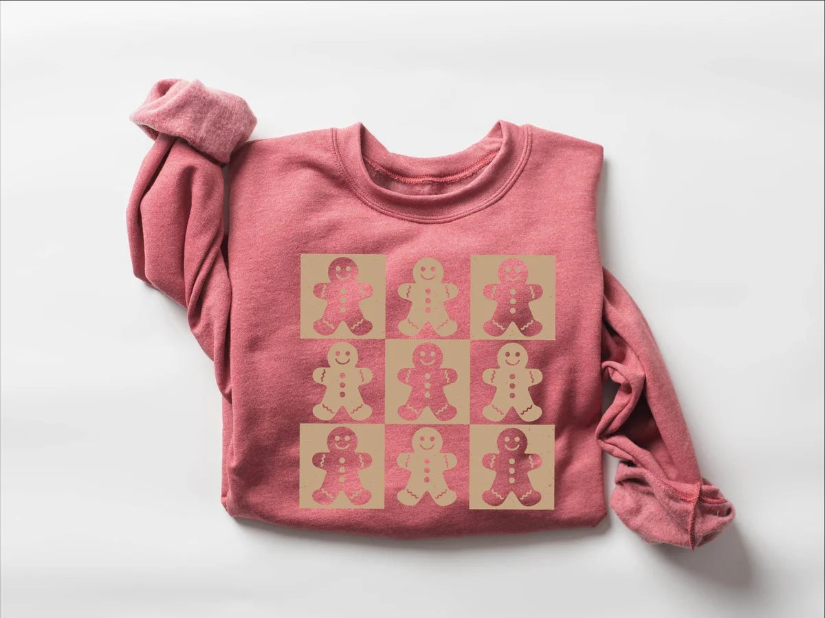 Retro gingerbread cookies crewneck sweatshirt in Dusty Pink.