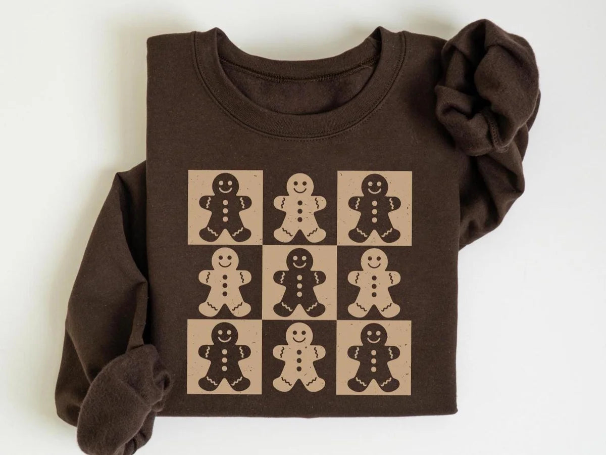 Retro Gingerbread Cookies : Womens Christmas Crewneck Sweatshirt hero view.