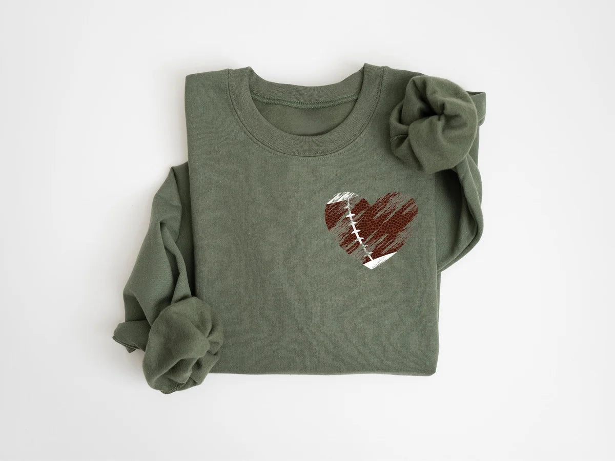 Retro Heart Football Crewneck Sweatshirt alternate product view.