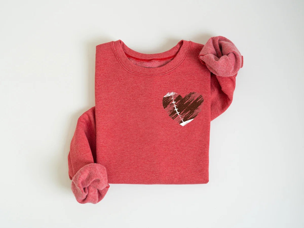 Retro Heart Football Crewneck Sweatshirt alternate product view.
