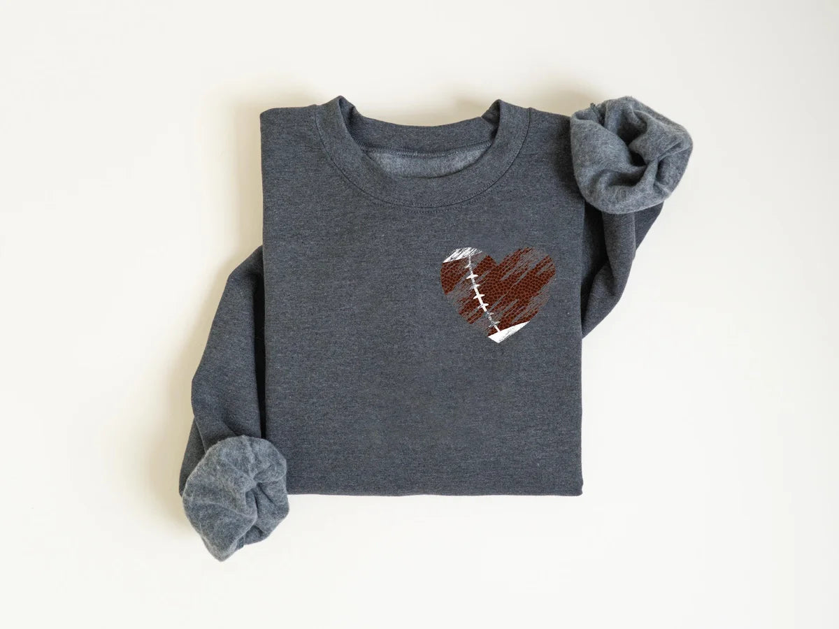 Retro Heart Football Crewneck Sweatshirt alternate product view.