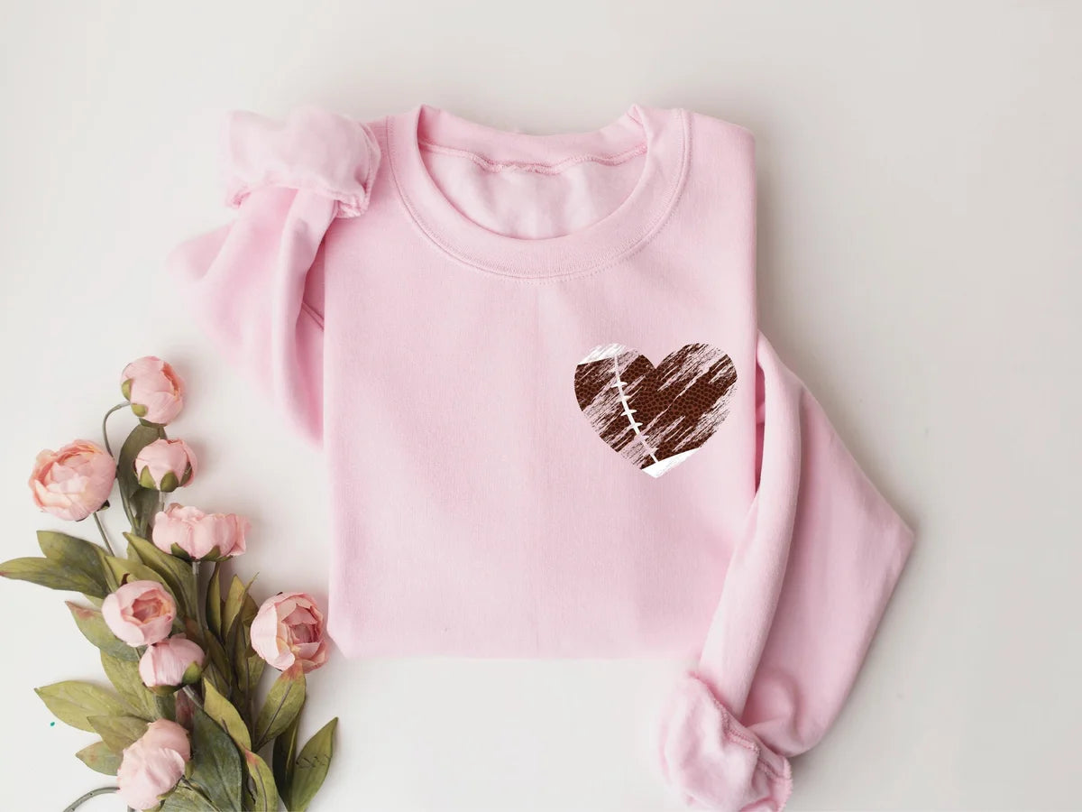 Retro Heart Football Crewneck Sweatshirt alternate product view.