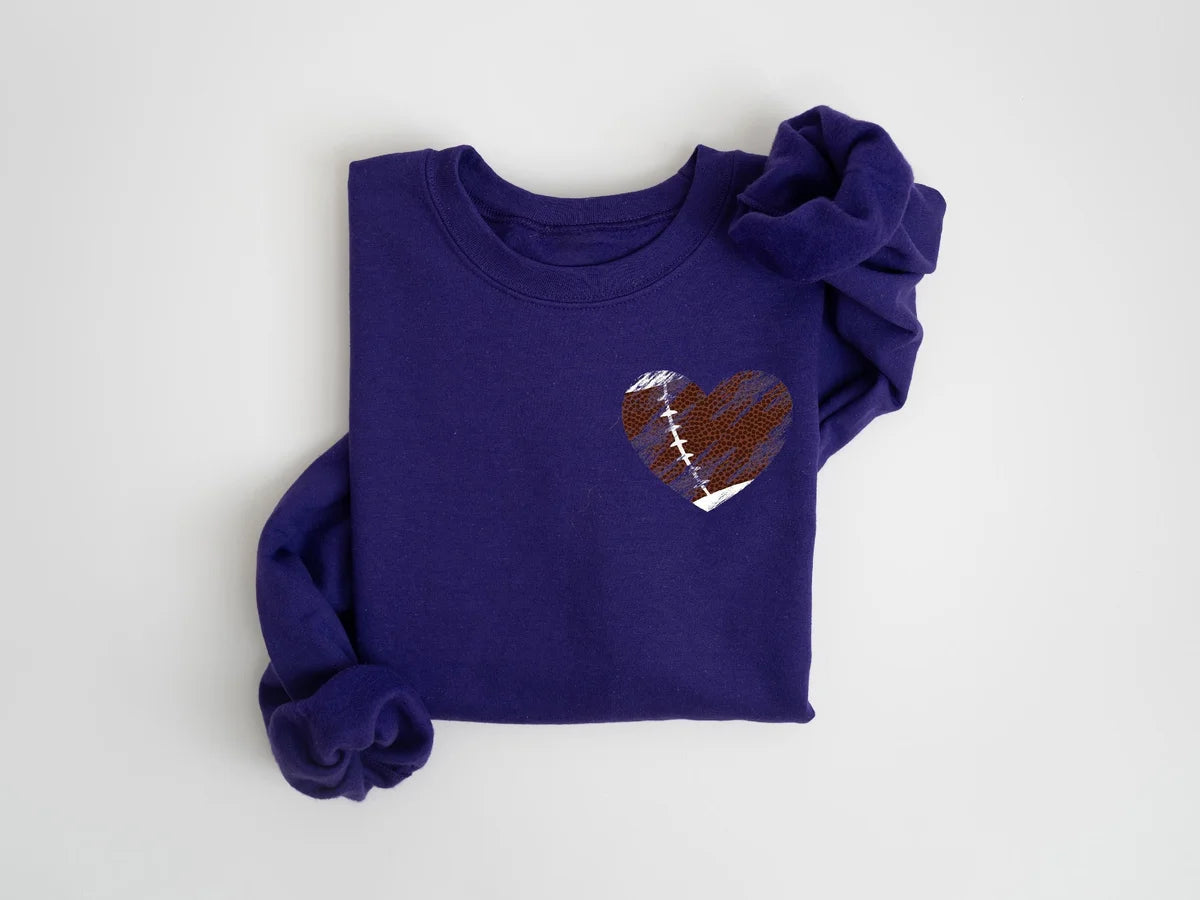 Retro Heart Football Crewneck Sweatshirt alternate product view.