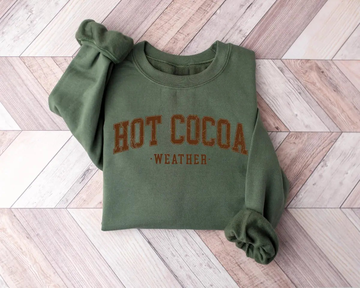 Retro Holiday Season : Hot Cocoa Crewneck Sweatshirt alternate product view.