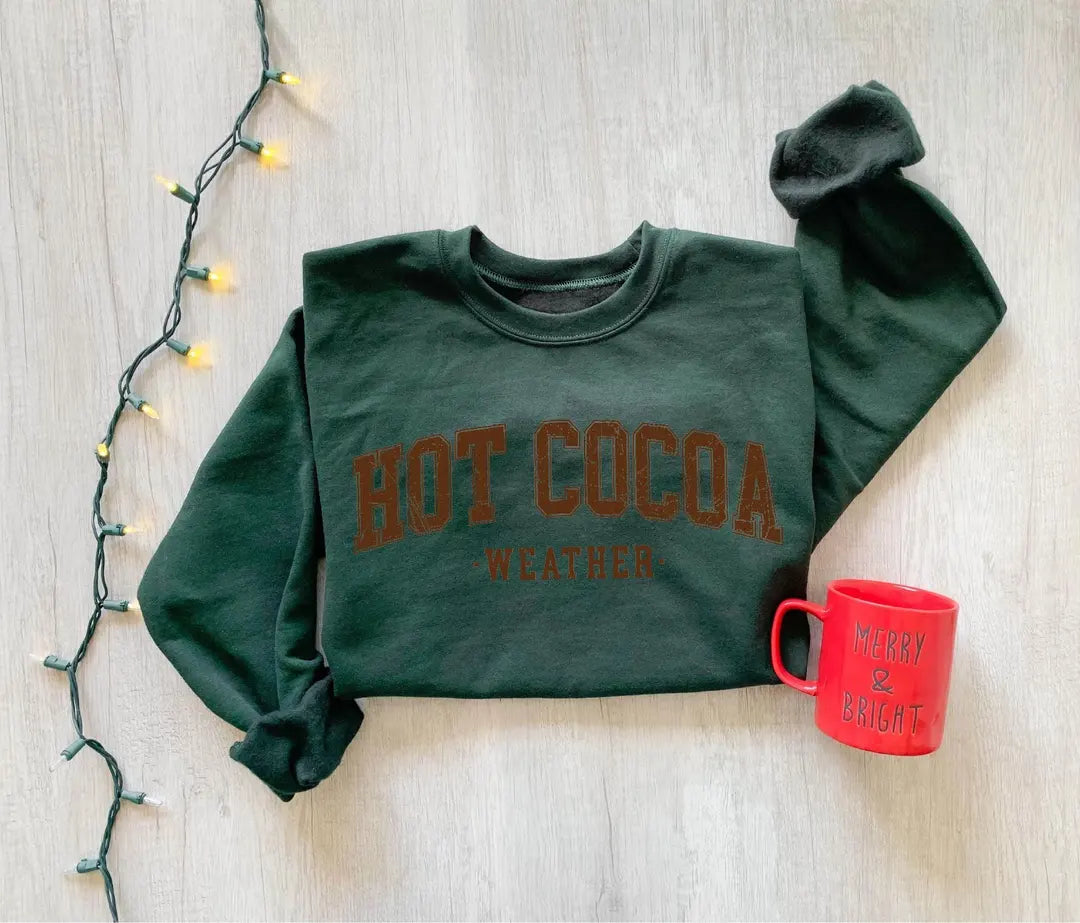 Retro Holiday Season : Hot Cocoa Crewneck Sweatshirt alternate product view.