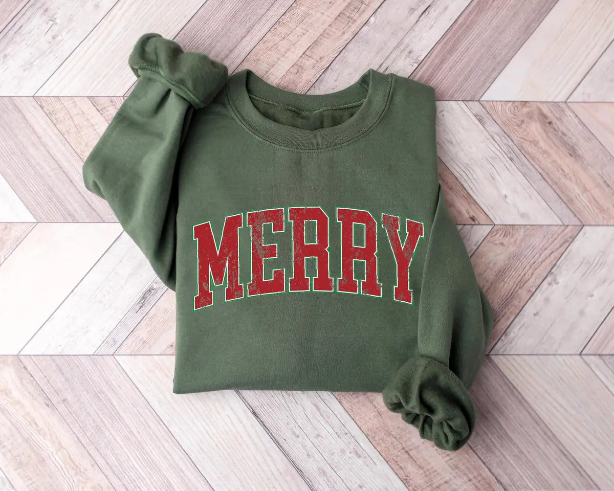 Retro Merry Christmas : Cute Holiday Gift Crewneck Sweatshirt alternate product view.