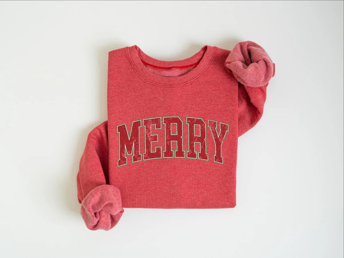 Retro Merry Christmas : Cute Holiday Gift Crewneck Sweatshirt alternate product view.