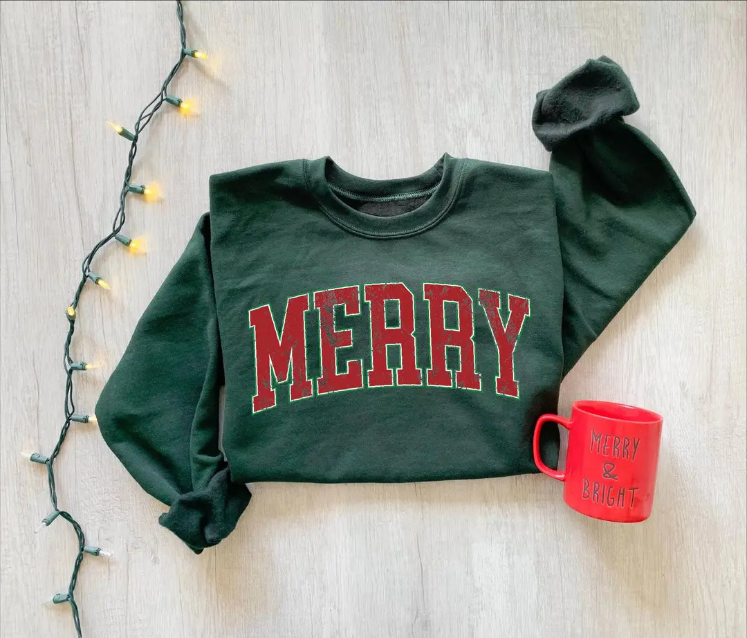 Retro Merry Christmas : Cute Holiday Gift Crewneck Sweatshirt alternate product view.