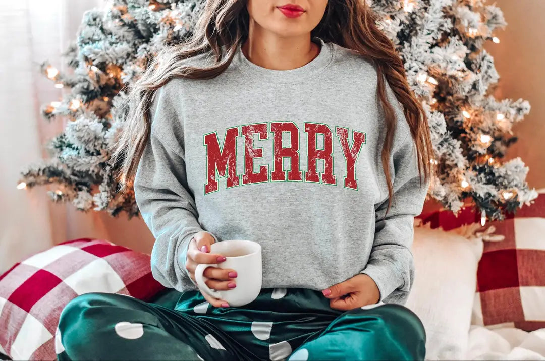 Retro Merry Christmas : Cute Holiday Gift Crewneck Sweatshirt alternate product view.