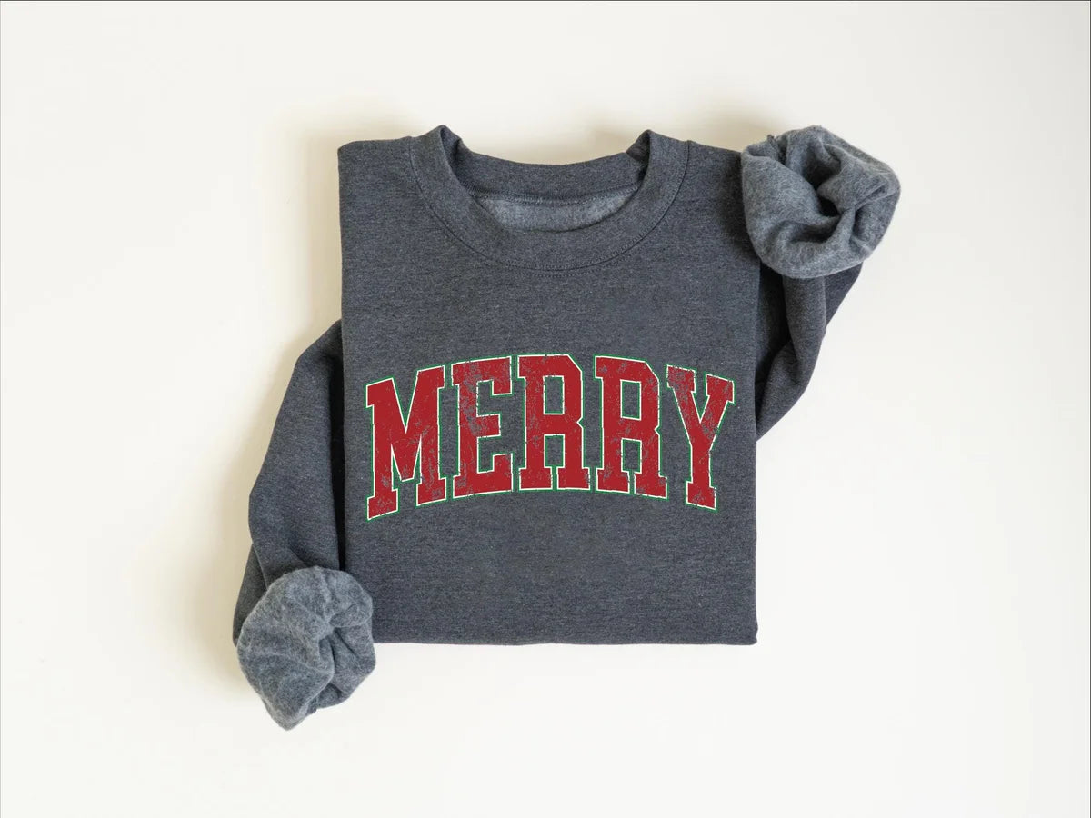 Retro Merry Christmas : Cute Holiday Gift Crewneck Sweatshirt alternate product view.