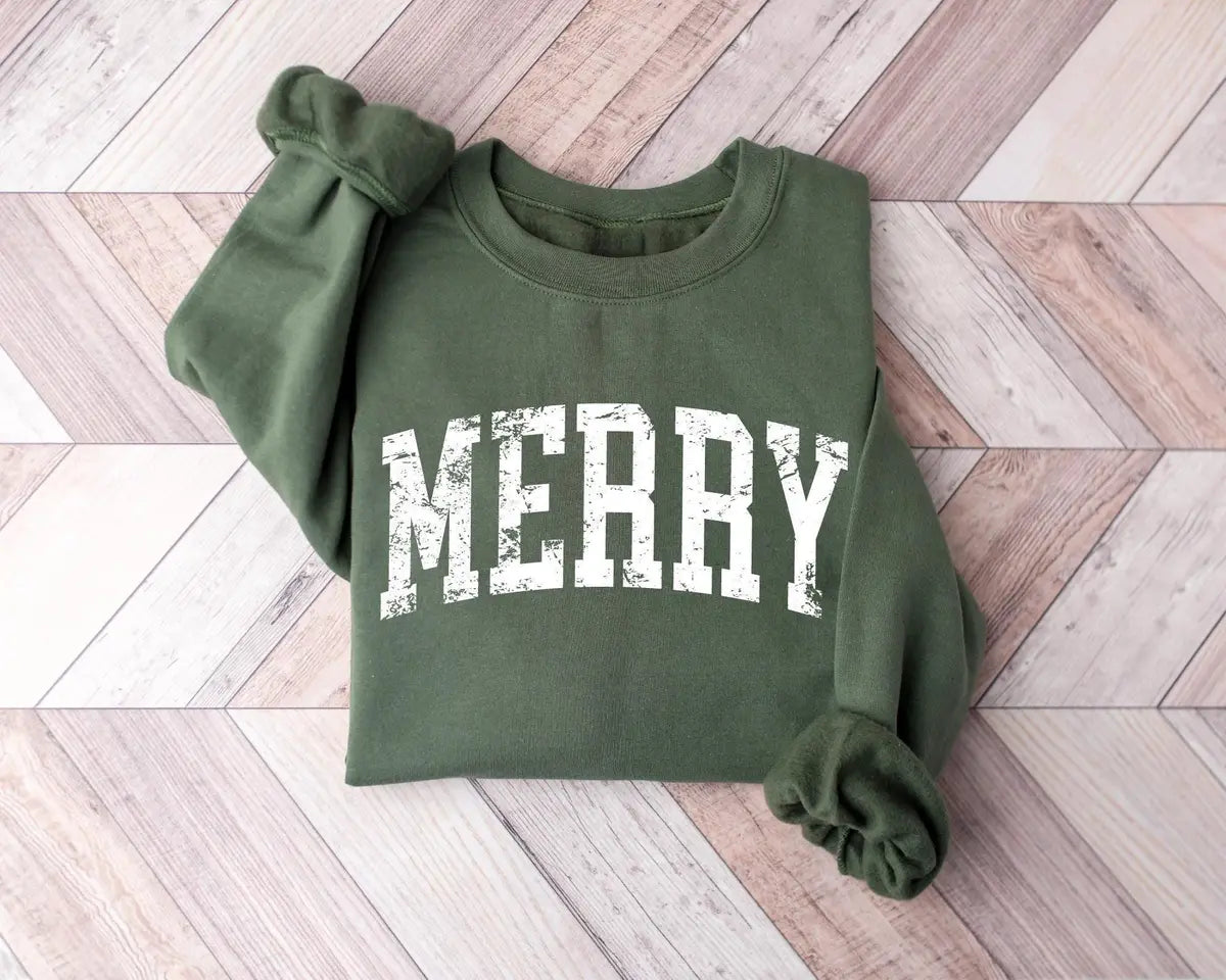 Retro Merry Crewneck Sweatshirt alternate product view.