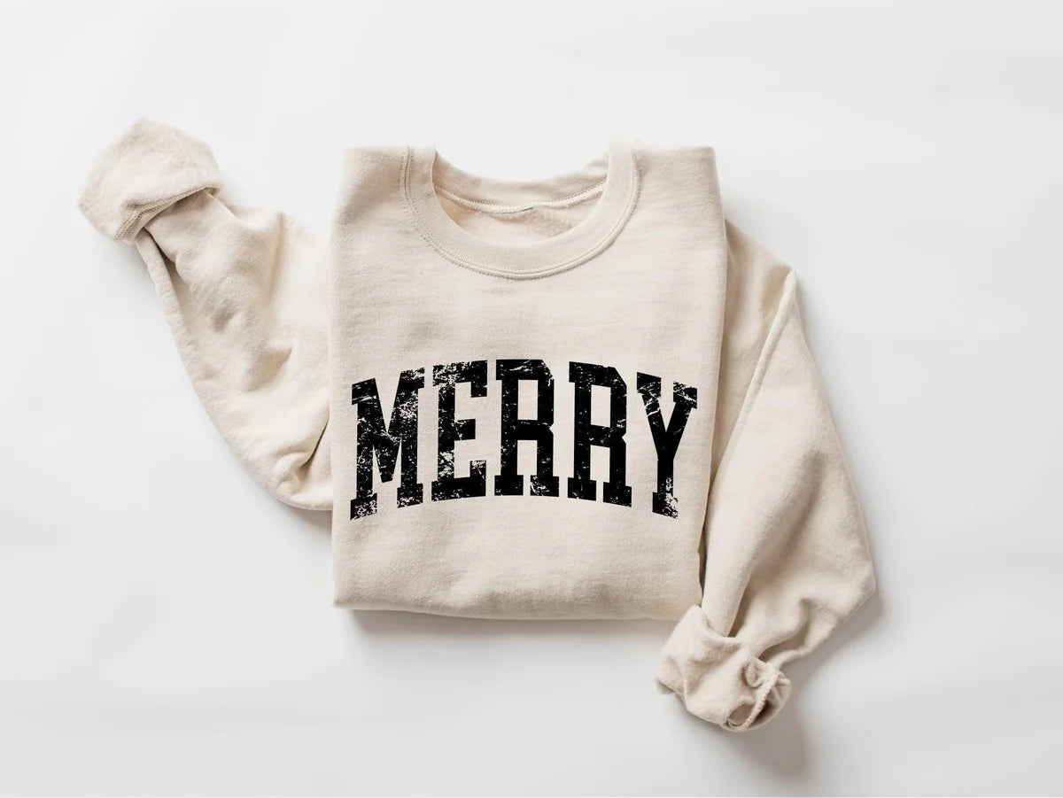 Retro Merry Crewneck Sweatshirt alternate product view.