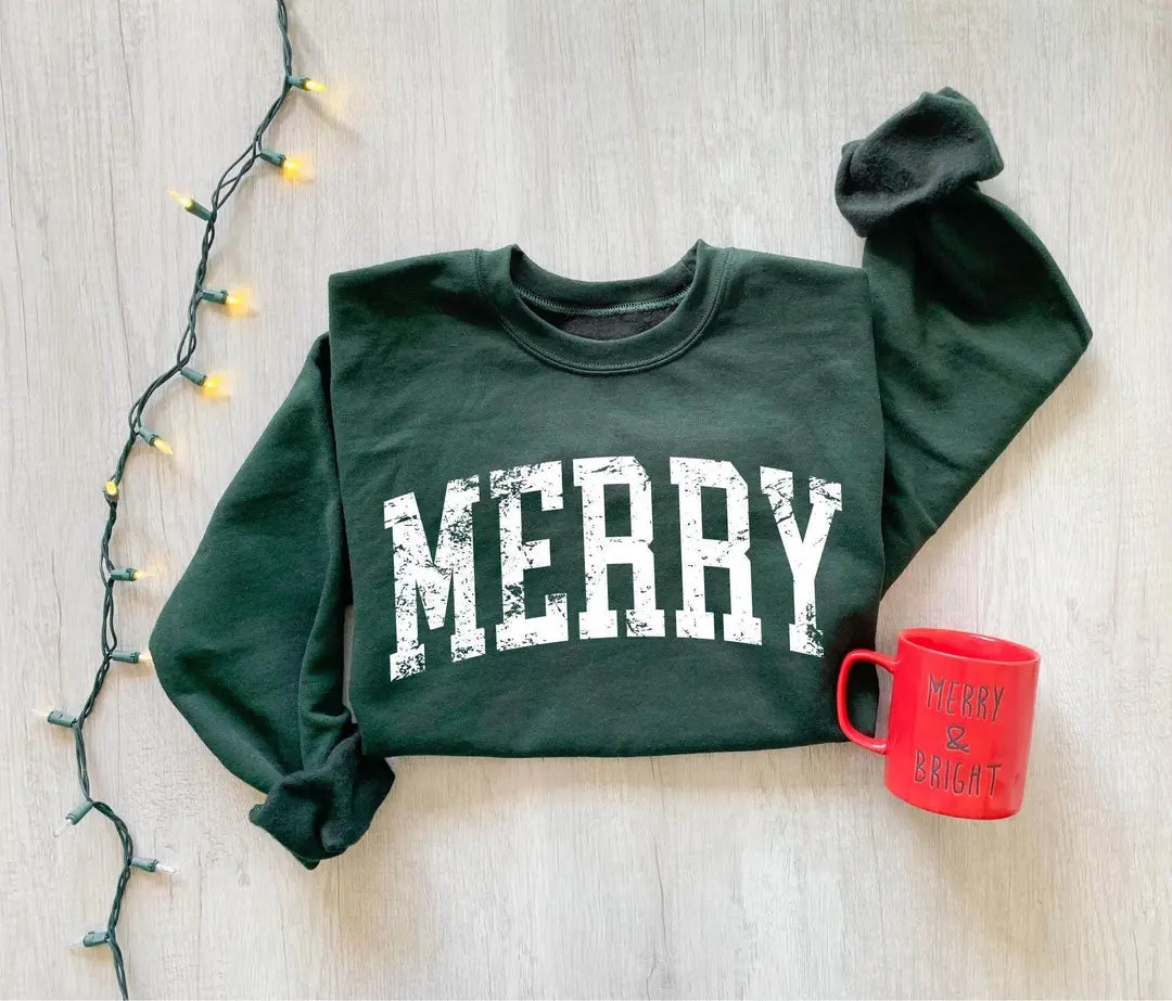 Retro Merry Crewneck Sweatshirt alternate product view.