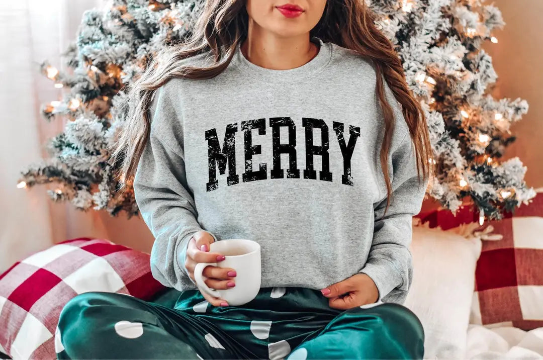 Retro Merry Crewneck Sweatshirt alternate product view.