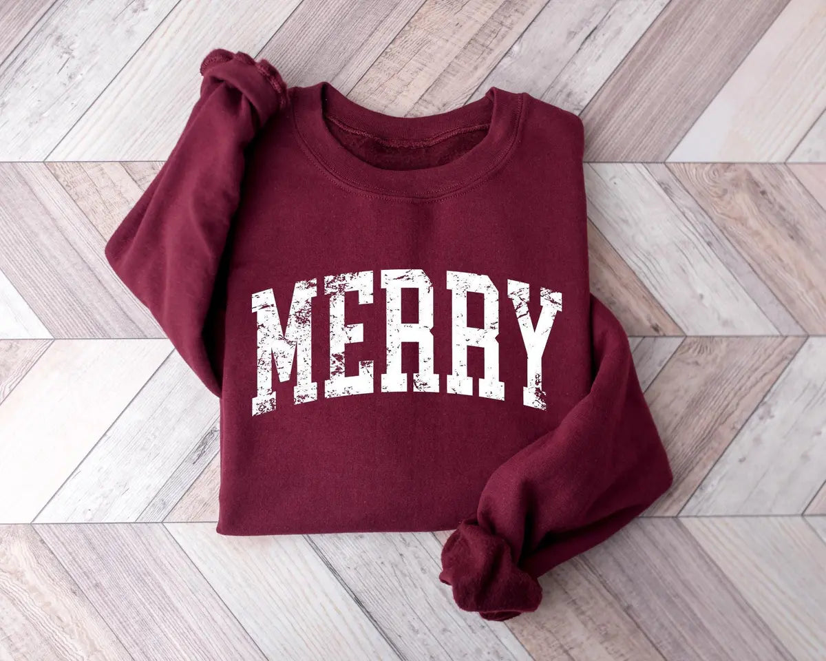 Retro Merry Crewneck Sweatshirt alternate product view.