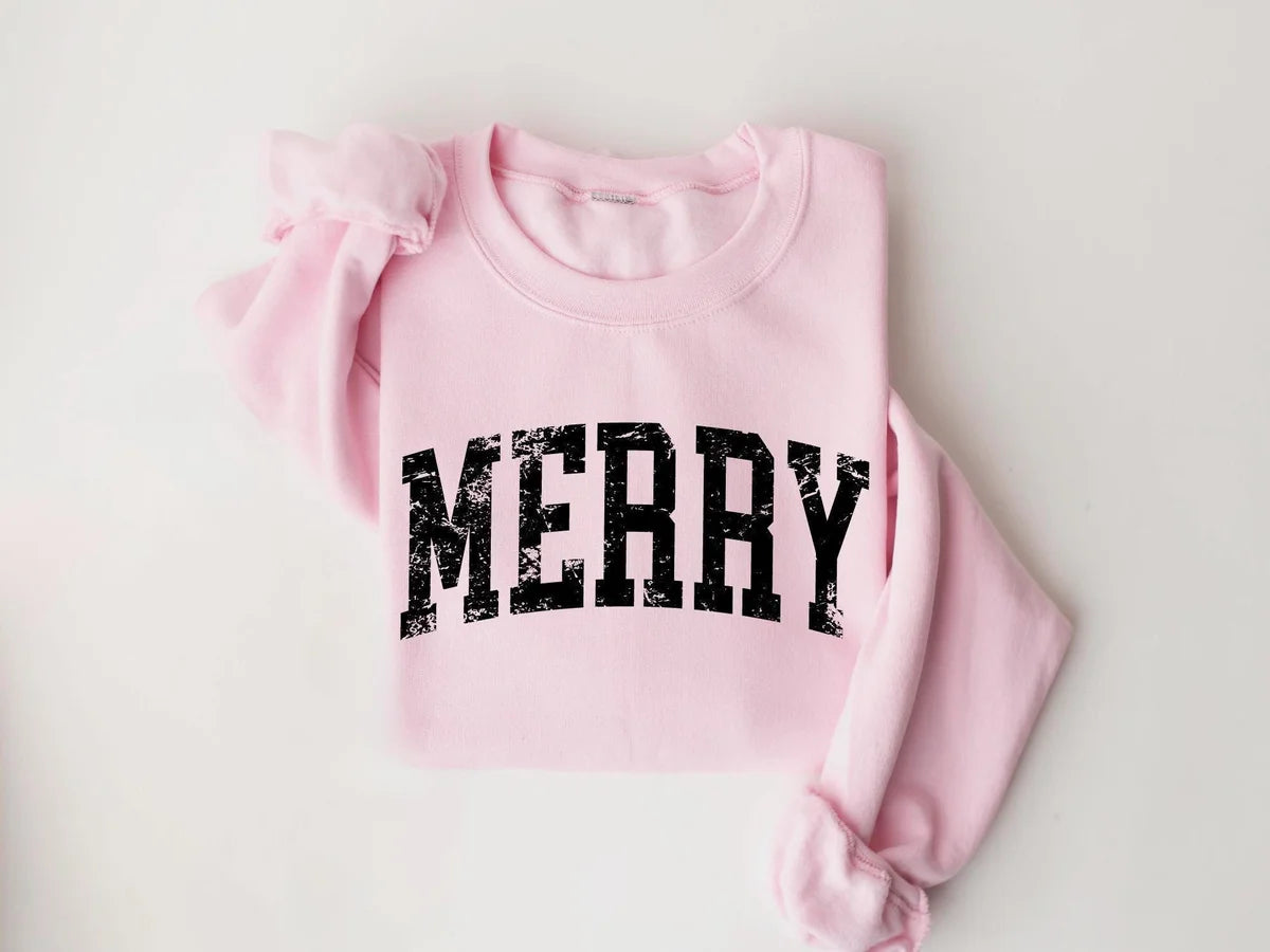 Retro Merry Crewneck Sweatshirt alternate product view.