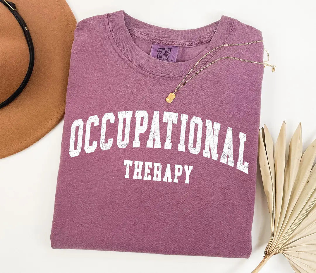 Retro Occupational Therapy graphic Comfort Colors T-shirt, additional product photograph.