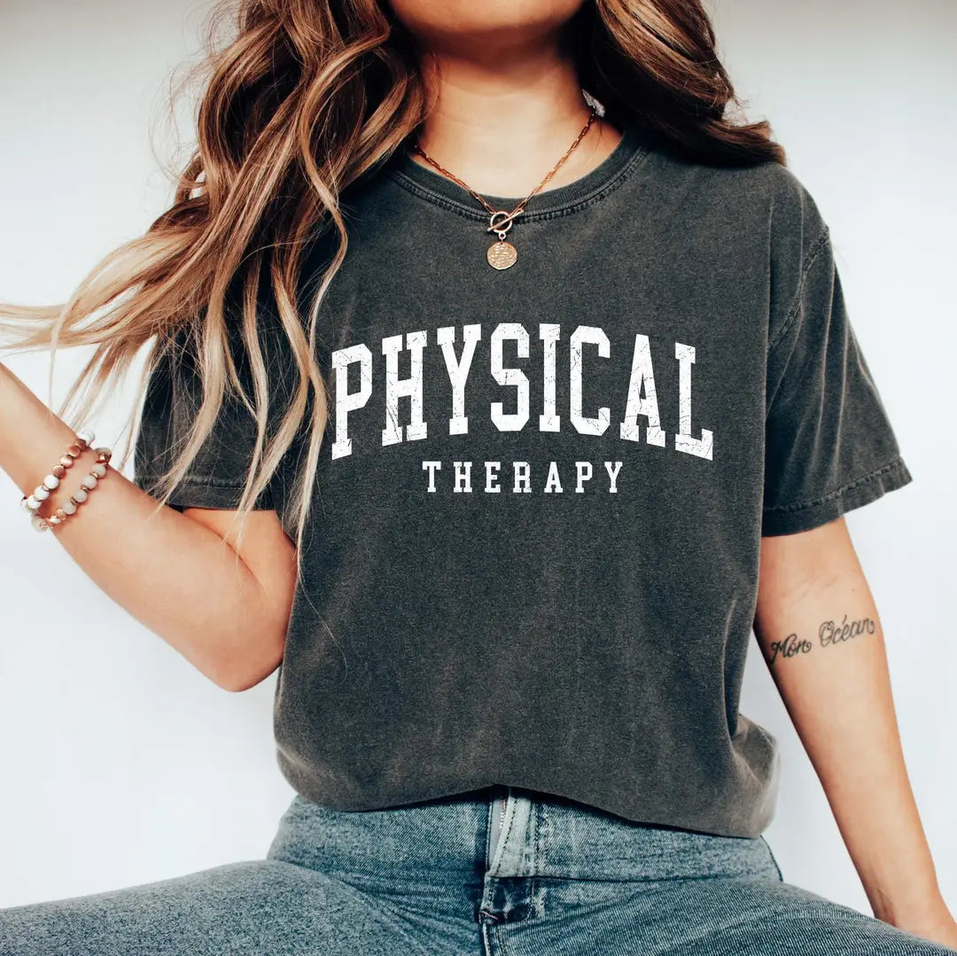 Retro Physical Therapy graphic Comfort Colors T-shirt, additional product photograph.