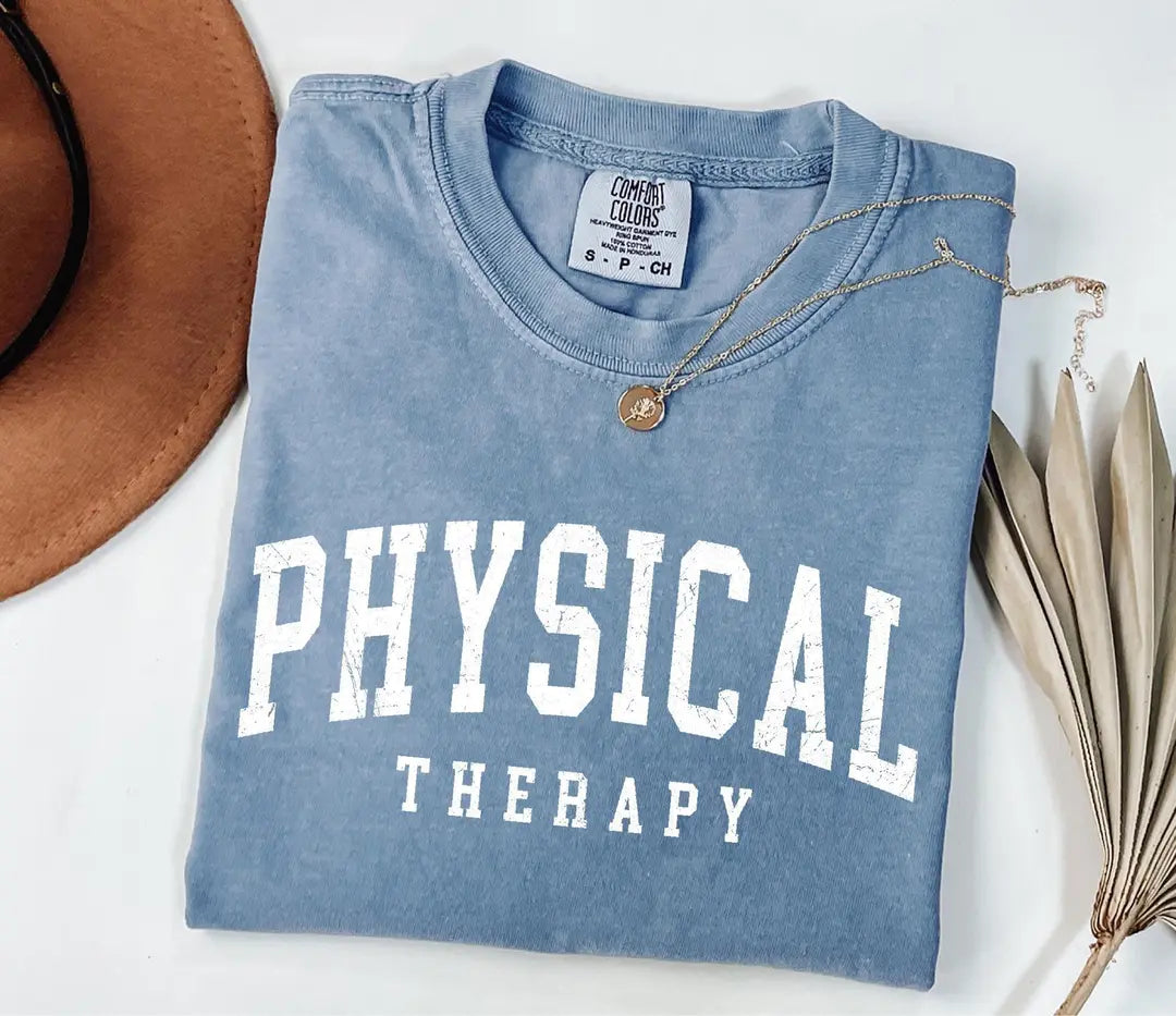 Retro Physical Therapy graphic Comfort Colors T-shirt, additional product photograph.
