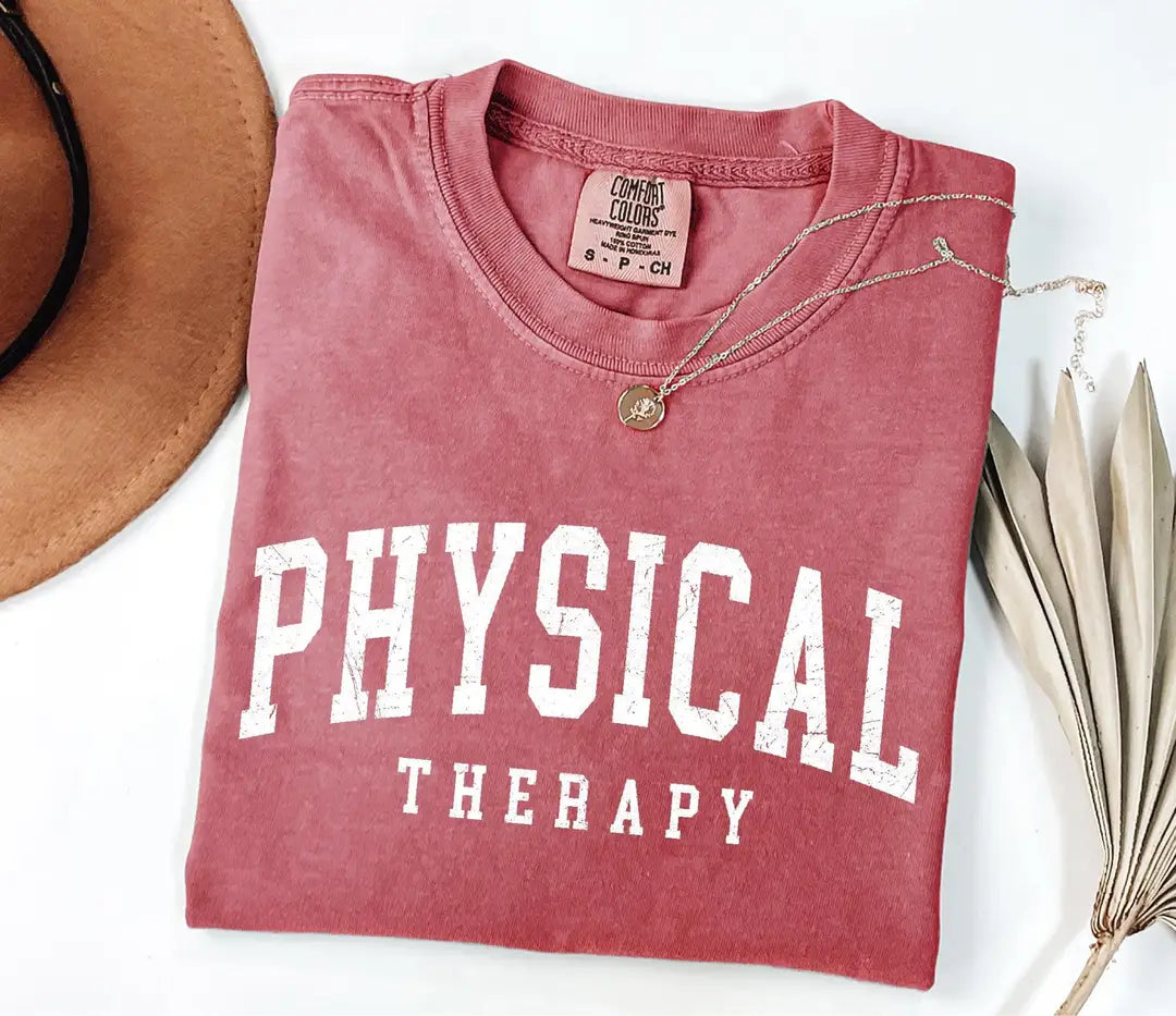 Retro Physical Therapy graphic Comfort Colors T-shirt, additional product photograph.