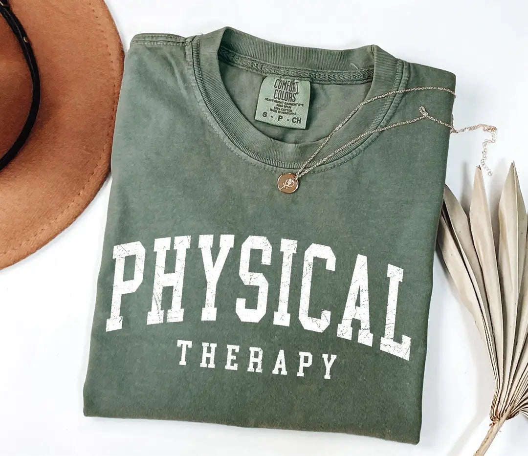 Retro Physical Therapy graphic Comfort Colors T-shirt, additional product photograph.