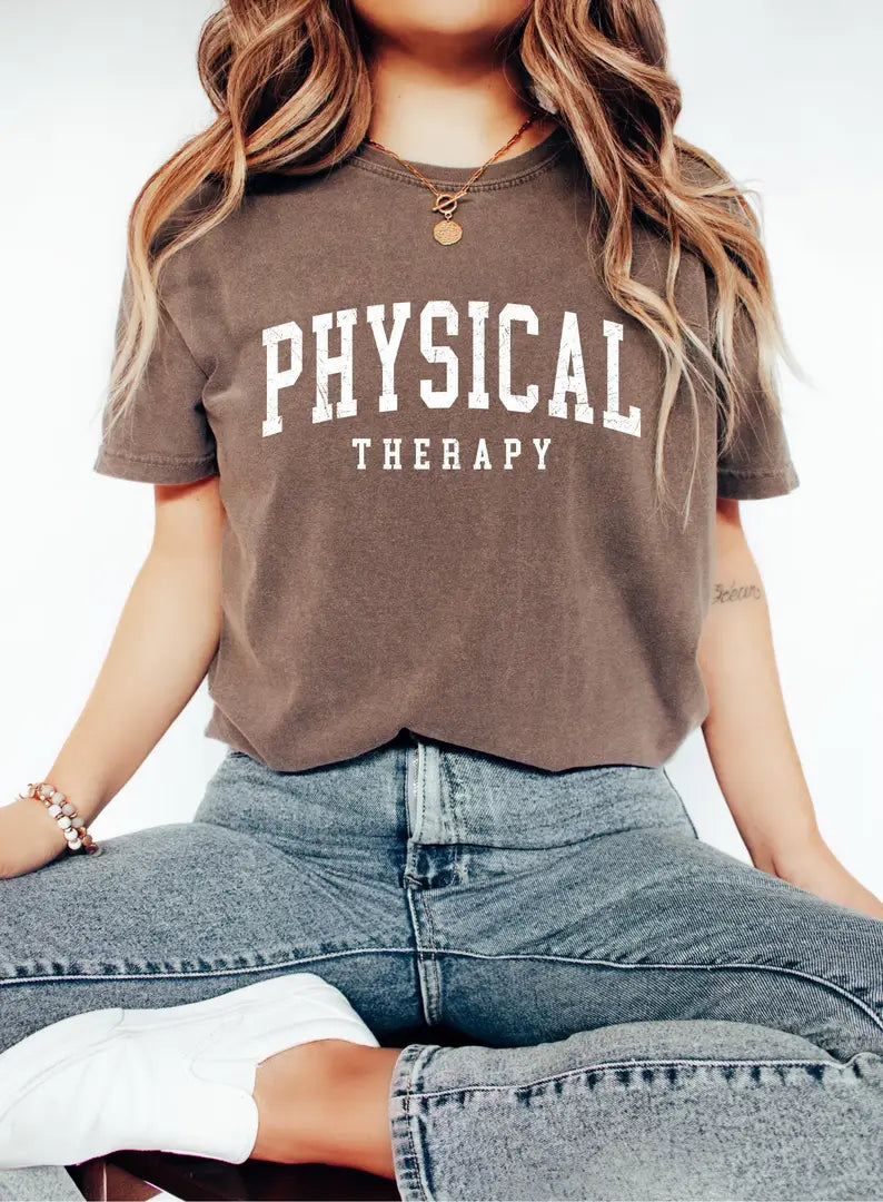 Retro Physical Therapy graphic Comfort Colors T-shirt, additional product photograph.