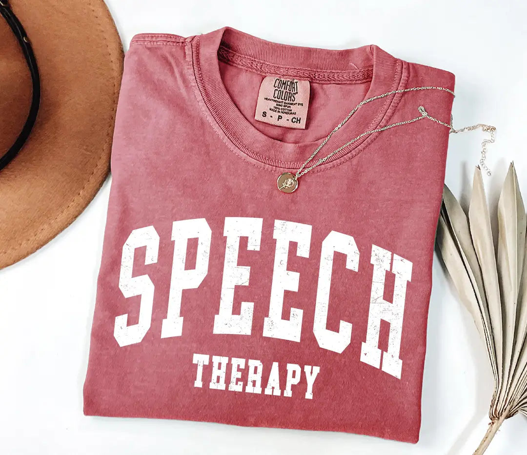 Retro Speech Therapy graphic Comfort Colors T-shirt, additional product photograph.