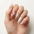 rose gold white 3d cat eye almond press on nails floral glitter detail 01