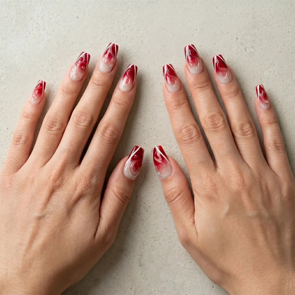 ruby red 3d coffin press on nails marble white swirl mockup 02