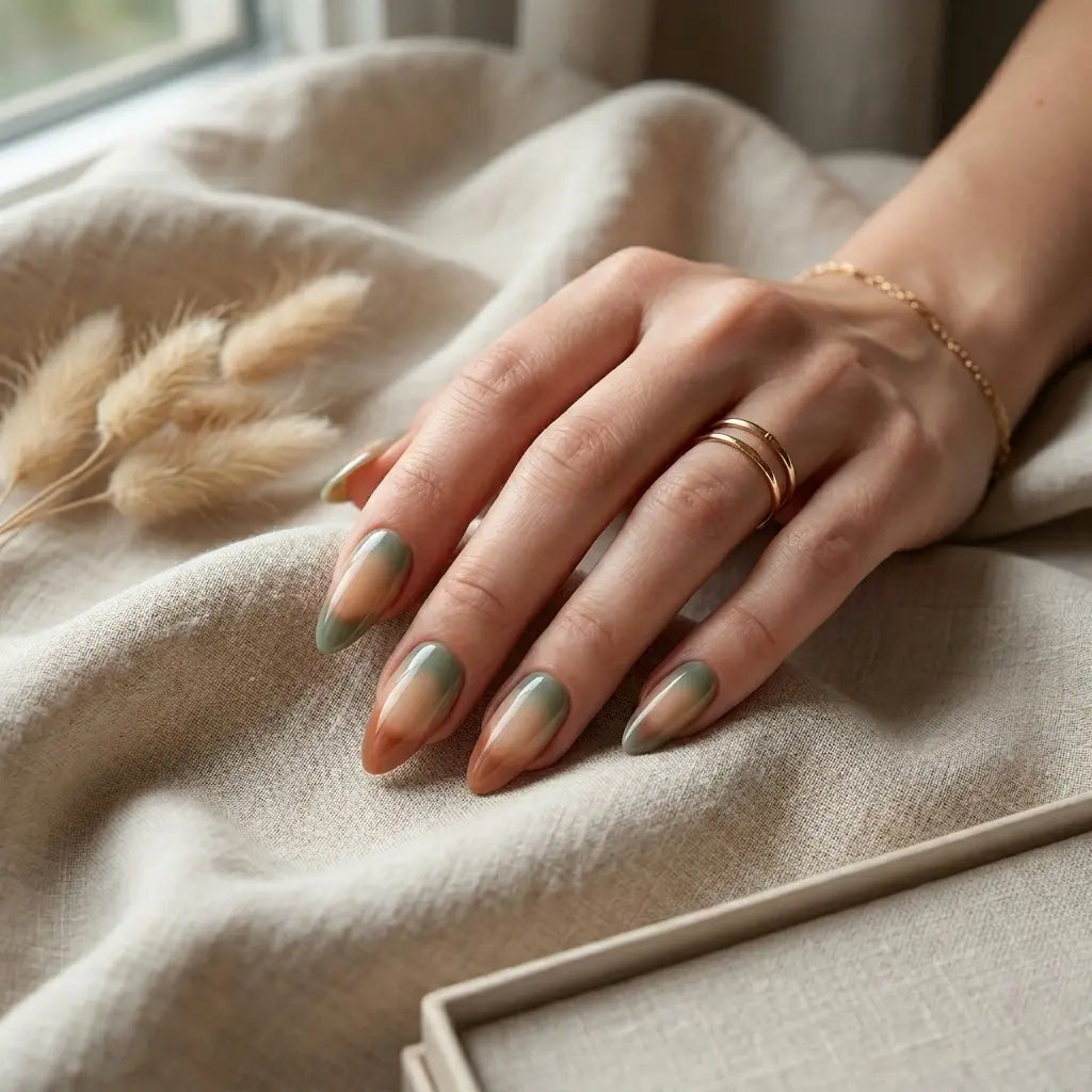 sage earth marble almond long press on nails lifestyle 01