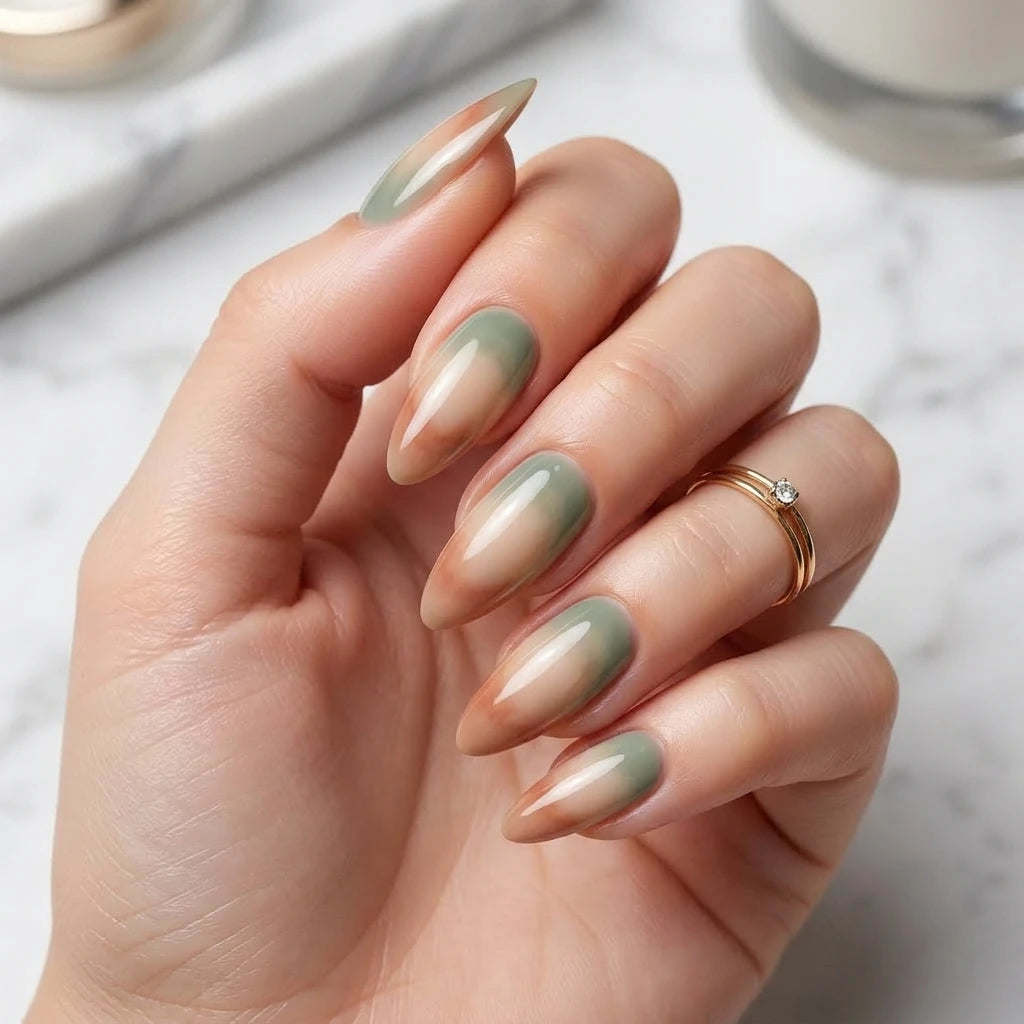 sage earth marble almond long press on nails lifestyle 02